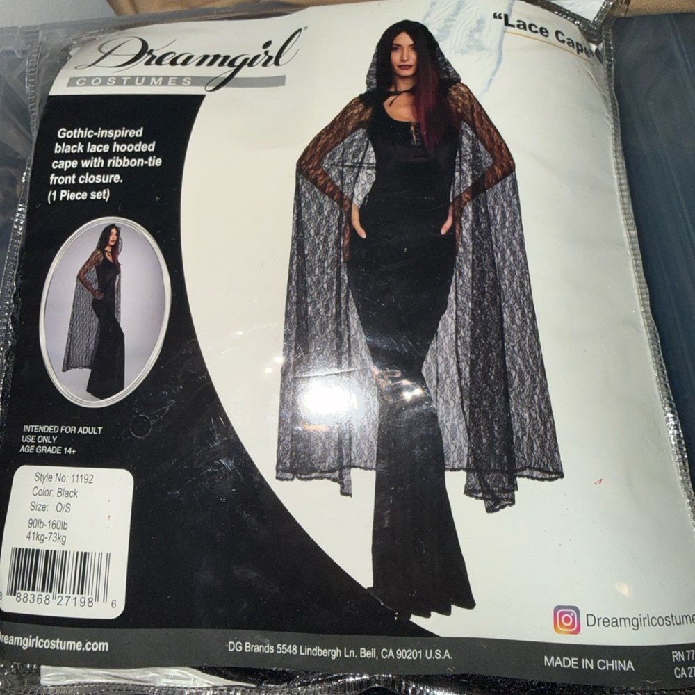 Dreamgirl Black Lace Cape with Hood